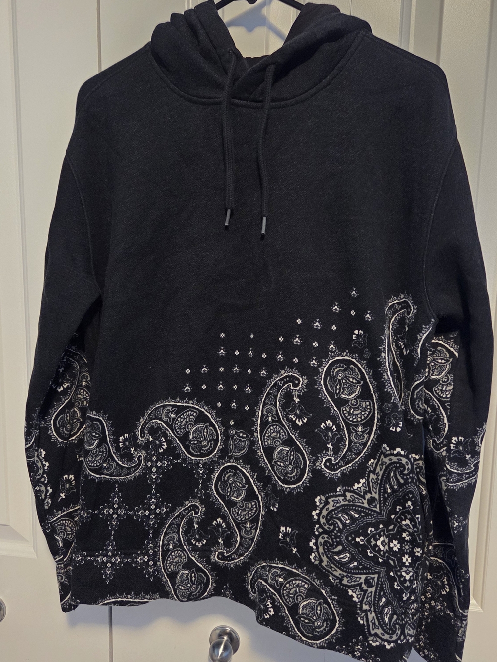 Hollister Black Crewneck Hoodie with White Paisley Print